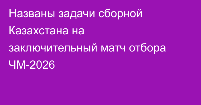Названы задачи сборной Казахстана на заключительный матч отбора ЧМ-2026