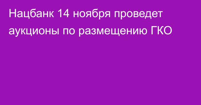 Нацбанк 14 ноября  проведет аукционы по размещению ГКО