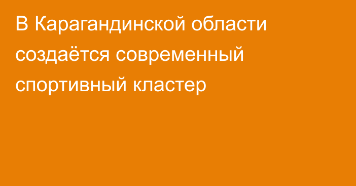 В Карагандинской области создаётся современный спортивный кластер