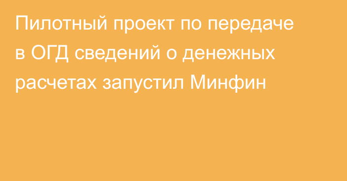 Пилотный проект по передаче в ОГД сведений о денежных расчетах запустил Минфин