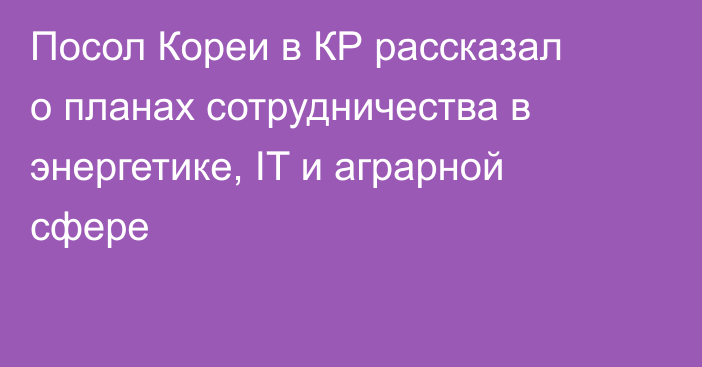 Посол Кореи в КР рассказал о планах сотрудничества в энергетике, IT и аграрной сфере