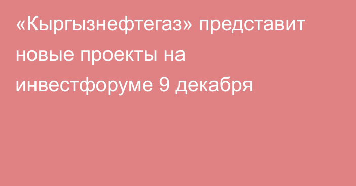 «Кыргызнефтегаз» представит новые проекты на инвестфоруме 9 декабря