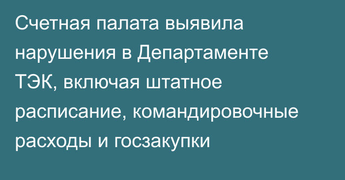 Счетная палата выявила нарушения в Департаменте ТЭК, включая штатное расписание, командировочные расходы и госзакупки
