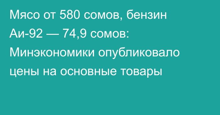 Мясо от 580 сомов, бензин Аи-92 — 74,9 сомов: Минэкономики опубликовало цены на основные товары