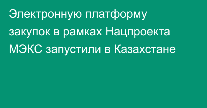 Электронную платформу закупок в рамках Нацпроекта МЭКС запустили в Казахстане