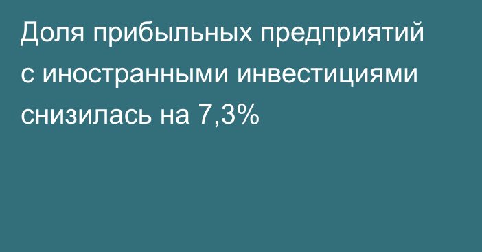 Доля прибыльных предприятий с иностранными инвестициями снизилась на 7,3%