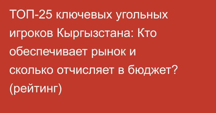 ТОП-25 ключевых угольных игроков Кыргызстана: Кто обеспечивает рынок и сколько отчисляет в бюджет? (рейтинг)