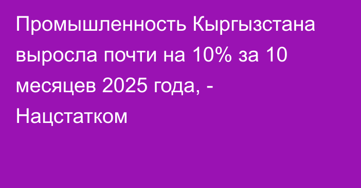 Промышленность Кыргызстана выросла почти на 10% за 10 месяцев 2025 года, - Нацстатком