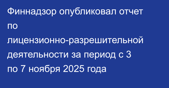 Финнадзор опубликовал отчет по лицензионно-разрешительной деятельности за период с 3 по 7 ноября 2025 года