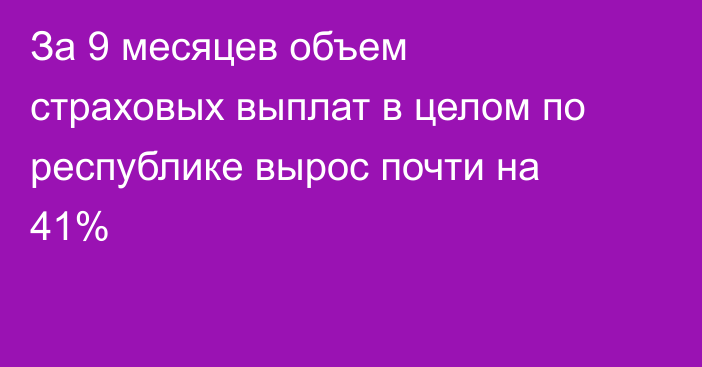 За 9 месяцев объем страховых выплат в целом по республике вырос почти на 41%
