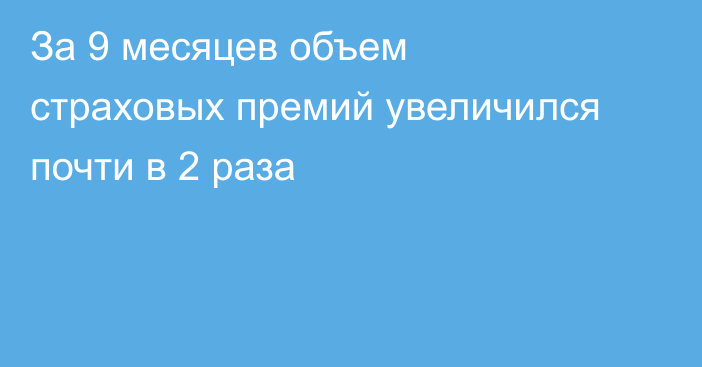 За 9 месяцев объем страховых премий увеличился почти в 2 раза  