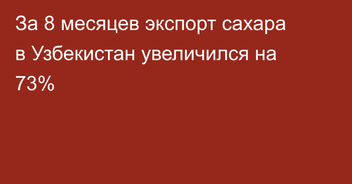 За 8 месяцев экспорт сахара в Узбекистан увеличился на 73%