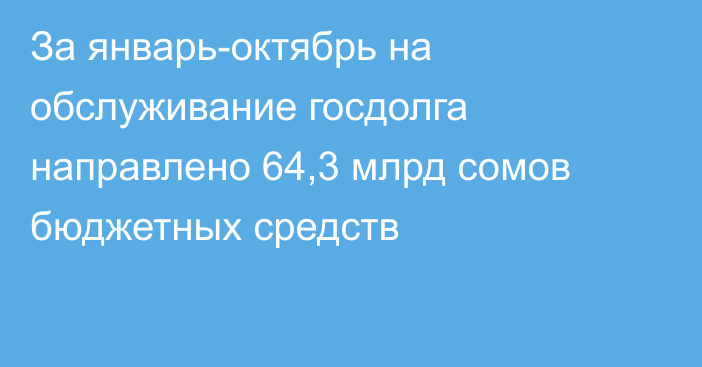 За январь-октябрь на обслуживание госдолга направлено 64,3 млрд сомов бюджетных средств