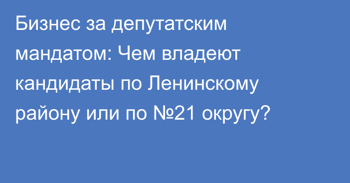 Бизнес за депутатским мандатом: Чем владеют кандидаты по Ленинскому району или по №21 округу?
