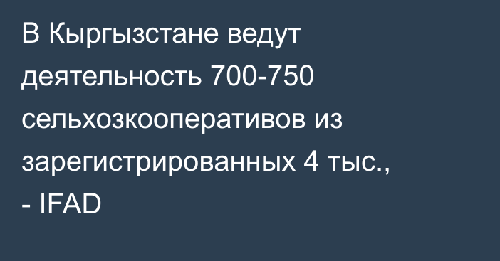В Кыргызстане ведут деятельность 700-750 сельхозкооперативов из зарегистрированных 4 тыс., - IFAD