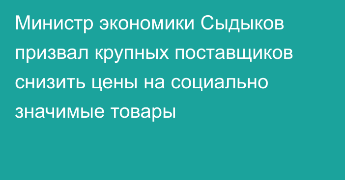 Министр экономики Сыдыков призвал крупных поставщиков снизить цены на социально значимые товары