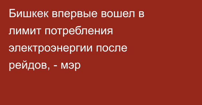 Бишкек впервые вошел в лимит потребления электроэнергии после рейдов, - мэр