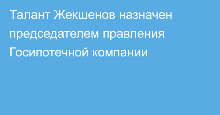 Талант Жекшенов назначен председателем правления Госипотечной компании