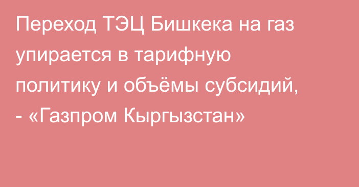 Переход ТЭЦ Бишкека на газ упирается в тарифную политику и объёмы субсидий, -  «Газпром Кыргызстан»