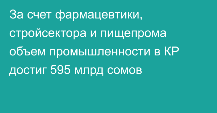 За счет фармацевтики, стройсектора и пищепрома объем промышленности в КР достиг 595 млрд сомов