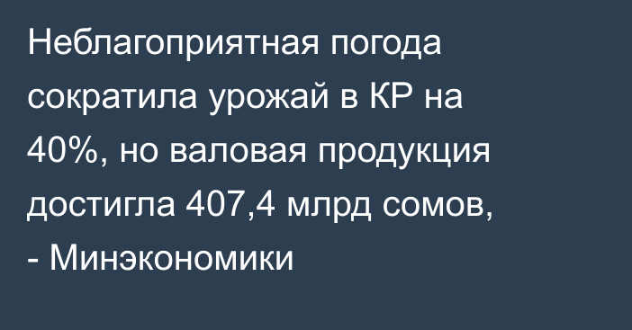 Неблагоприятная погода сократила урожай в КР на 40%, но валовая продукция достигла 407,4 млрд сомов, - Минэкономики