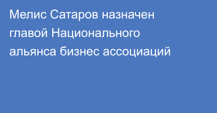 Мелис Сатаров назначен главой Национального альянса бизнес ассоциаций