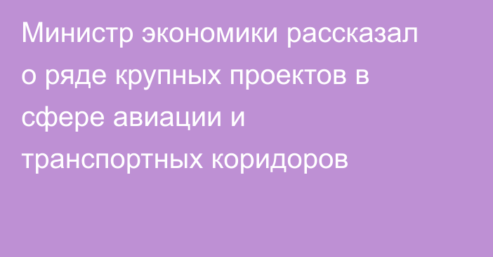 Министр экономики рассказал о ряде крупных проектов в сфере авиации и транспортных коридоров