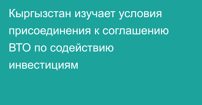 Кыргызстан изучает условия присоединения к соглашению ВТО по содействию инвестициям