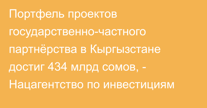 Портфель проектов государственно-частного партнёрства в Кыргызстане достиг 434 млрд сомов, - Нацагентство по инвестициям
