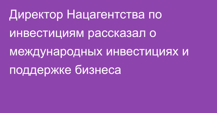 Директор Нацагентства по инвестициям рассказал о международных инвестициях и поддержке бизнеса