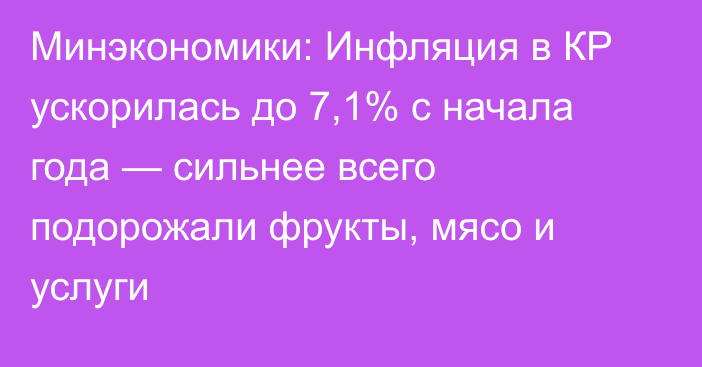 Минэкономики: Инфляция в КР ускорилась до 7,1% с начала года — сильнее всего подорожали фрукты, мясо и услуги