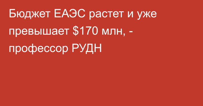Бюджет ЕАЭС растет и уже превышает $170 млн, - профессор РУДН