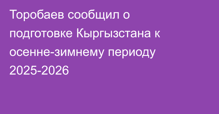 Торобаев сообщил о подготовке Кыргызстана к осенне-зимнему периоду 2025-2026