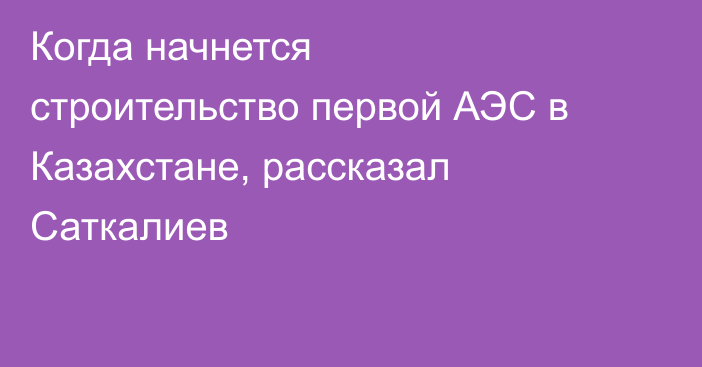 Когда начнется строительство первой АЭС в Казахстане, рассказал Саткалиев
