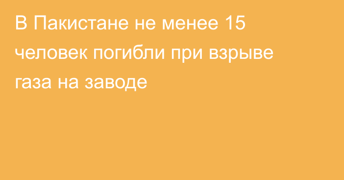В Пакистане не менее 15 человек погибли при взрыве газа на заводе
