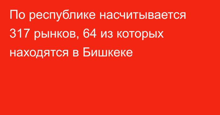 По республике насчитывается 317 рынков, 64 из которых находятся в Бишкеке