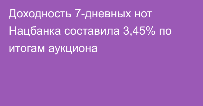 Доходность 7-дневных нот Нацбанка составила 3,45% по итогам аукциона