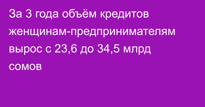 За 3 года объём кредитов женщинам-предпринимателям вырос с 23,6 до 34,5 млрд сомов