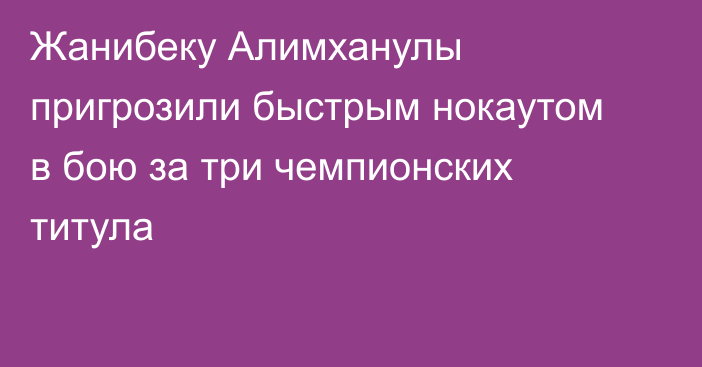 Жанибеку Алимханулы пригрозили быстрым нокаутом в бою за три чемпионских титула