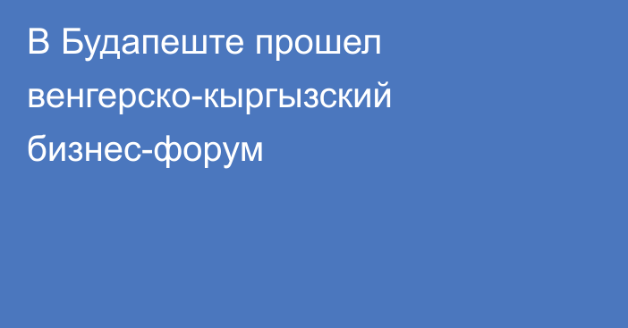 В Будапеште прошел венгерско-кыргызский бизнес-форум