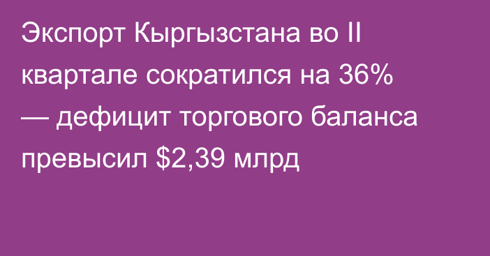 Экспорт Кыргызстана во II квартале сократился на 36% — дефицит торгового баланса превысил $2,39 млрд