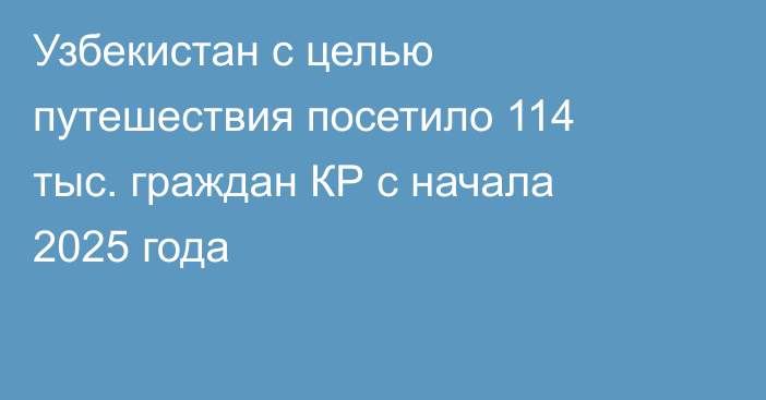 Узбекистан с целью путешествия посетило 114 тыс. граждан КР с начала 2025 года