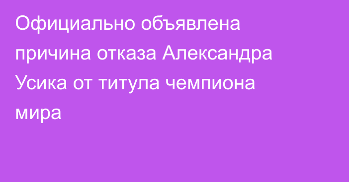 Официально объявлена причина отказа Александра Усика от титула чемпиона мира