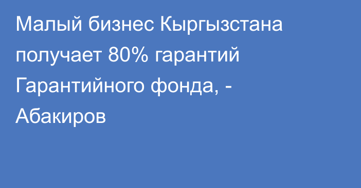 Малый бизнес Кыргызстана получает 80% гарантий Гарантийного фонда, - Абакиров
