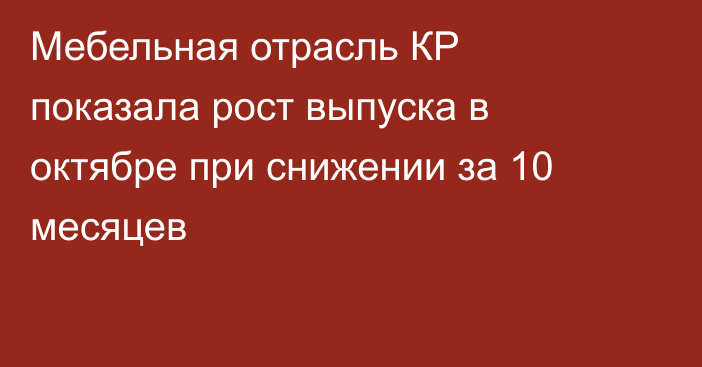 Мебельная отрасль КР показала рост выпуска в октябре при снижении за 10 месяцев