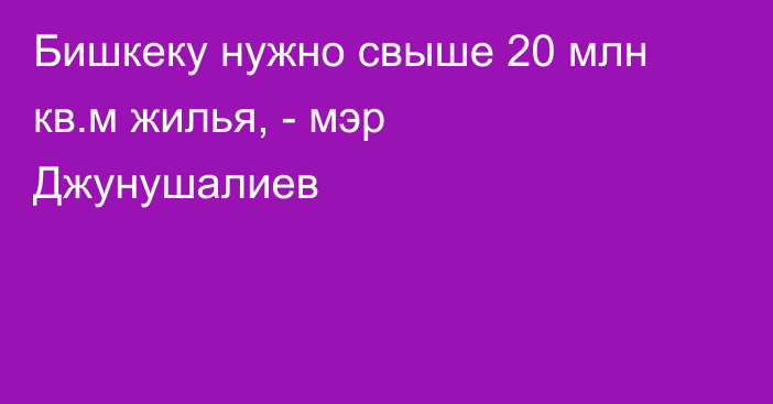 Бишкеку нужно свыше 20 млн кв.м жилья, - мэр Джунушалиев