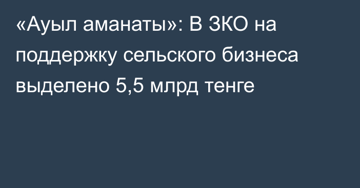 «Ауыл аманаты»: В ЗКО на поддержку сельского бизнеса выделено 5,5 млрд тенге