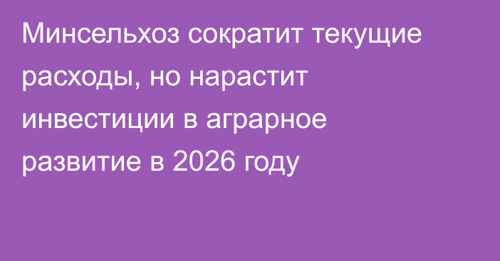 Минсельхоз сократит текущие расходы, но нарастит инвестиции в аграрное развитие в 2026 году