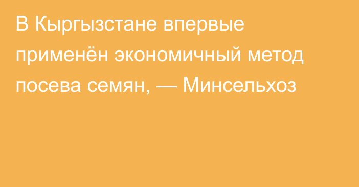 В Кыргызстане впервые применён экономичный метод посева семян, — Минсельхоз