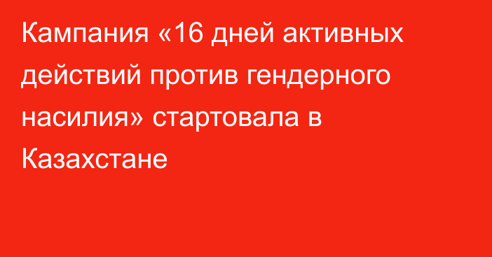 Кампания «16 дней активных действий против гендерного насилия» стартовала в Казахстане